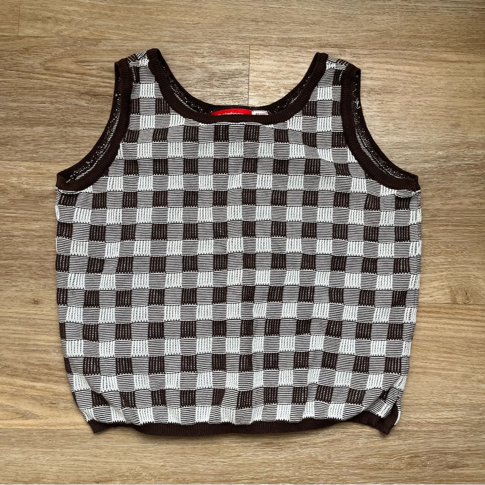 Liz Claiborne Petite Checkered Brown and White Pullover Vest